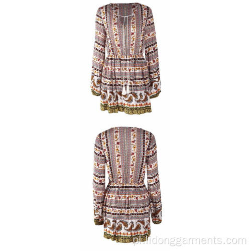 Nowy design kwiatowy sukienka Boho midi vestidos